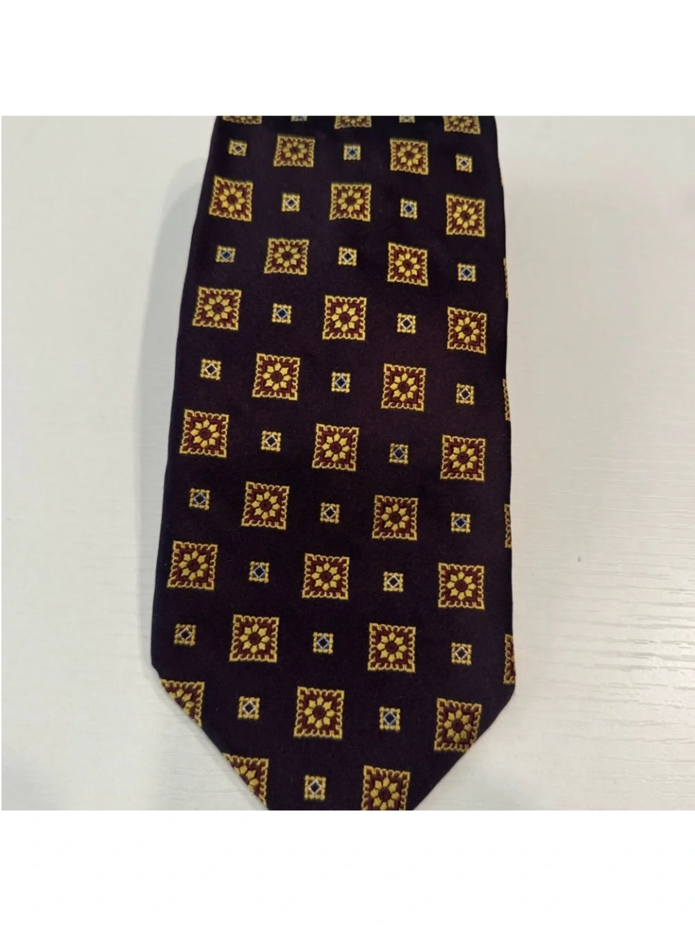 J.A.S. Bank Men’s Burgundy Tie with Gold Square Medallions
